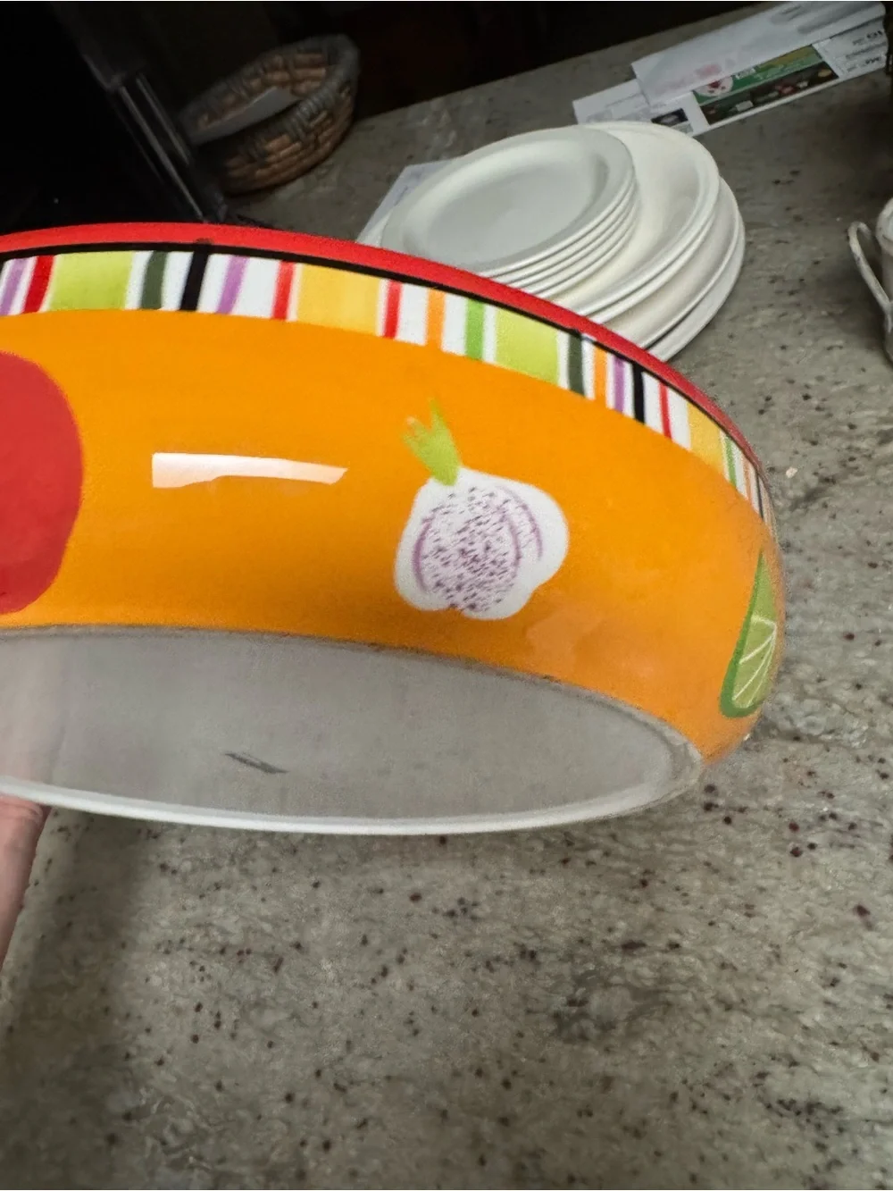 Crate&Barrel White Ceramic Serve Bowl in “Mambo Margarita” print